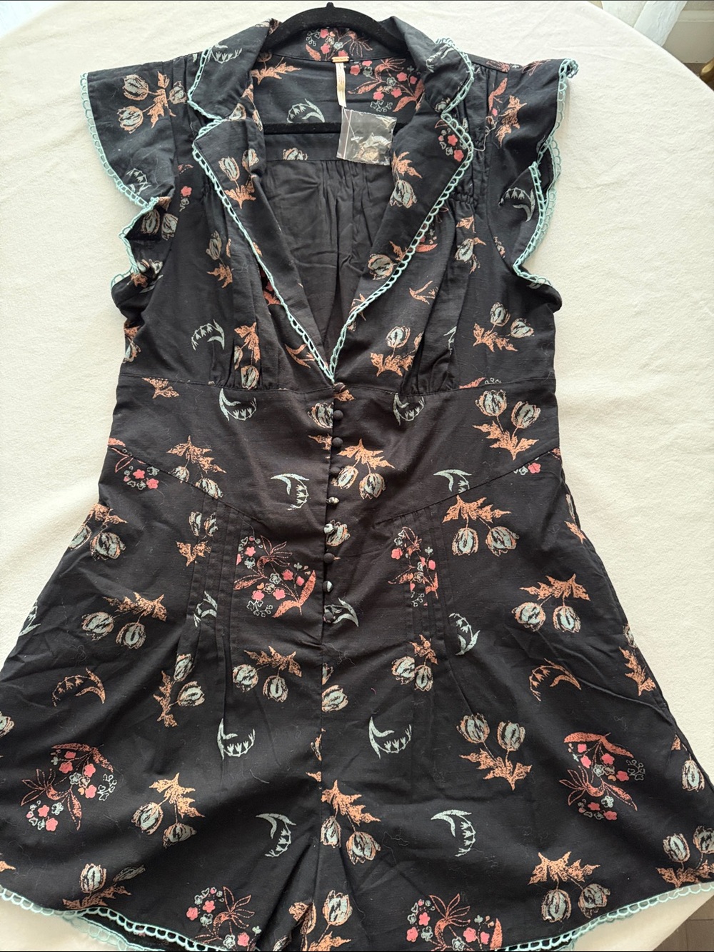 Free People Black Floral Ruffled V-Neck Romper - Picture 4 of 9